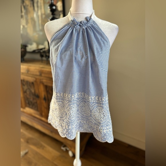 Cartolina Nantucket Blue White Marin 100% Cotton Eyelet Halter Top New Large nwt - Picture 5 of 10